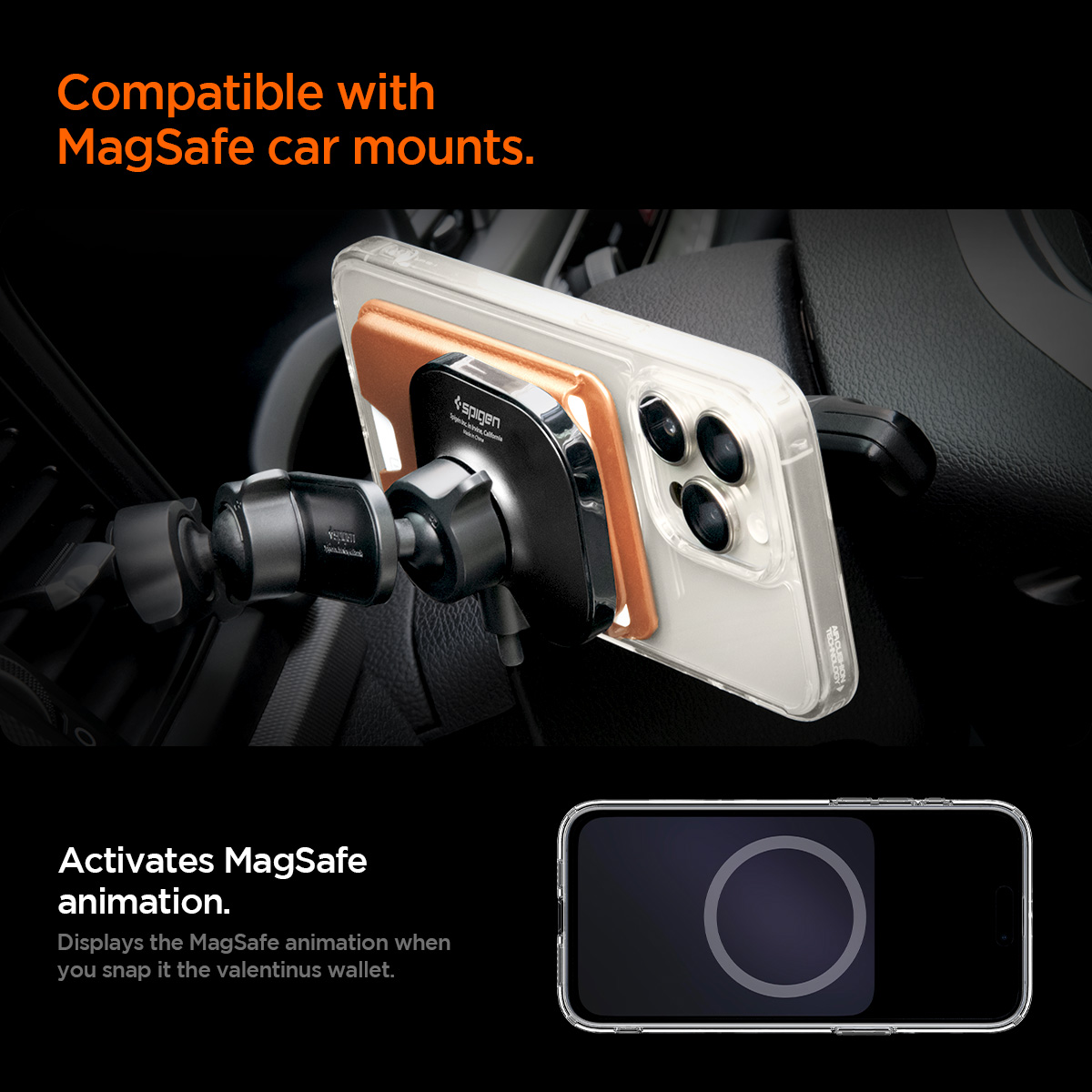 Spigen Valentinus MagFit+ MagSafe Wallet 3 Card, metallic orange