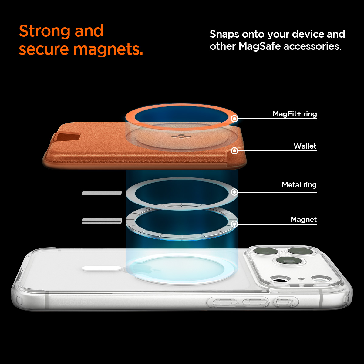 Spigen Valentinus MagFit+ MagSafe Wallet 3 Card, metallic orange