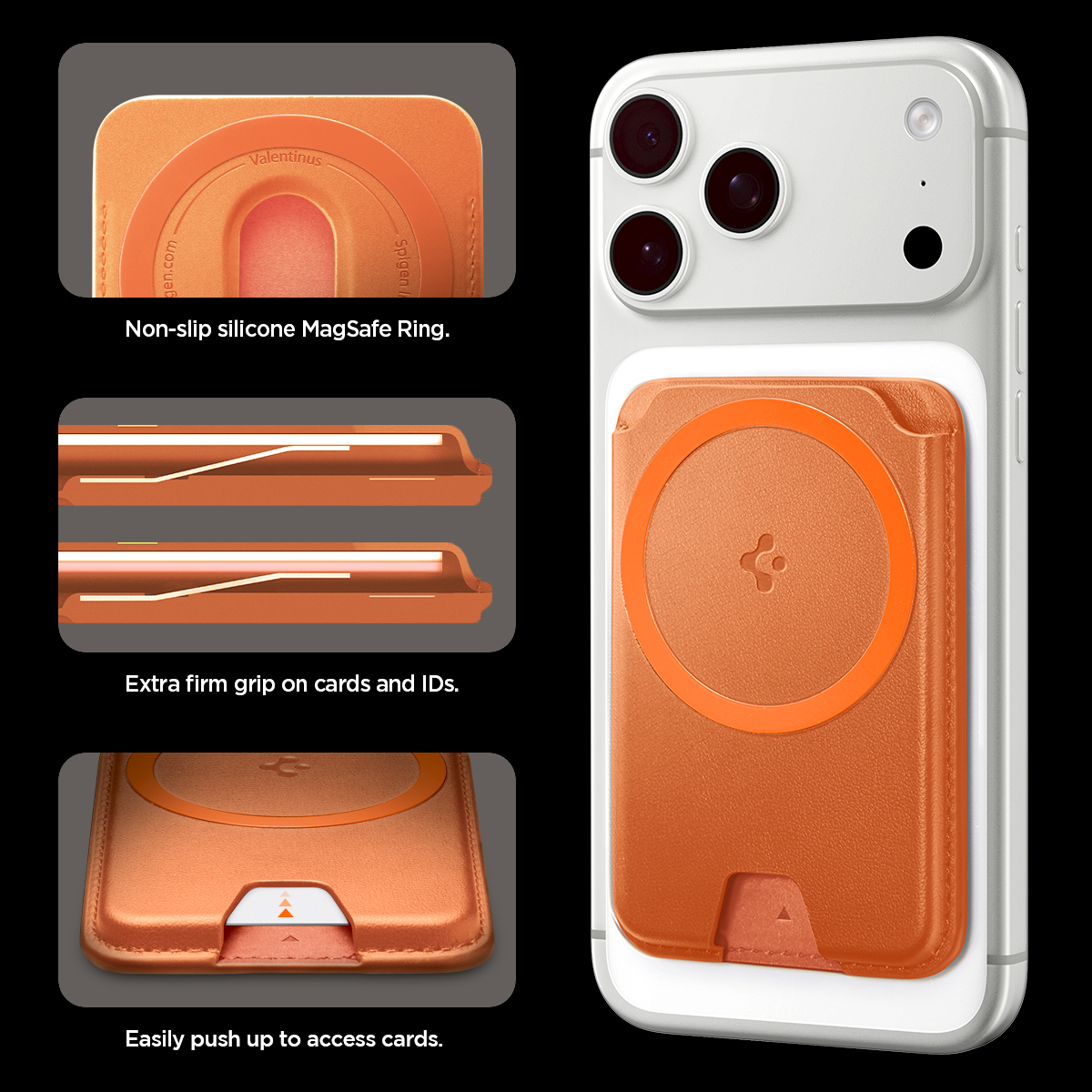 Spigen Valentinus MagFit+ MagSafe Wallet 3 Card, metallic orange