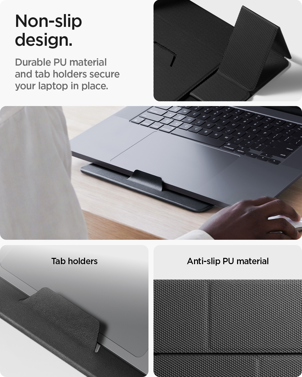 Spigen Slim Fold non-slip PU stand with front retaining lip