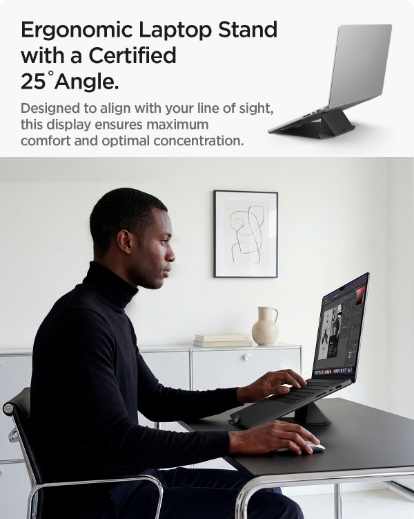 Spigen Slim Fold ergonomic laptop stand with a 25-degree angle
