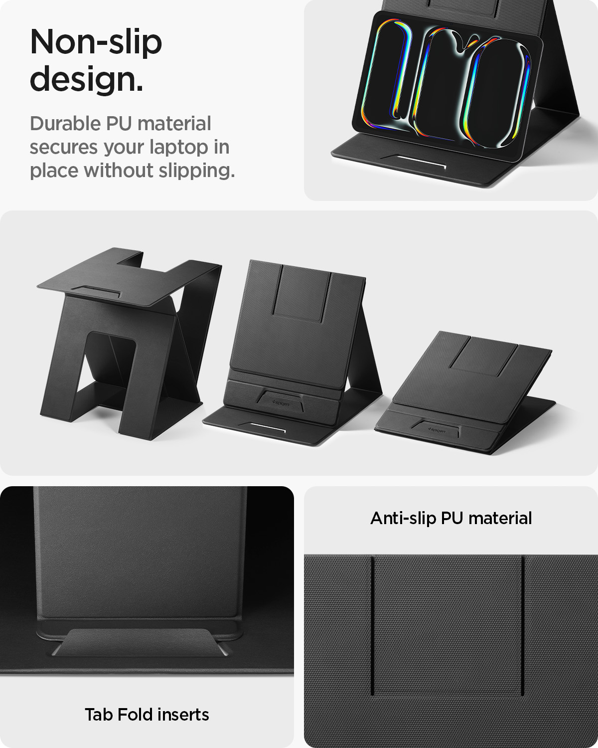 Spigen Slim Fold Non Adhesive Laptop Stand with non-slip PU surface