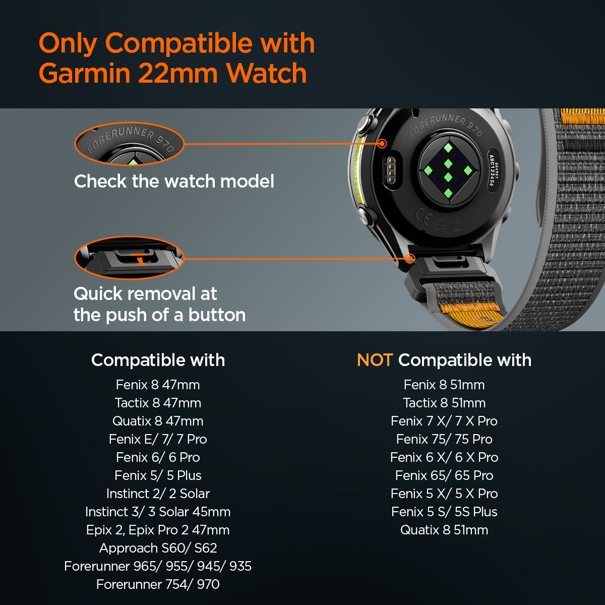 Spigen Athlex Air Active Band, black/orange - Garmin Quick Fit 22mm