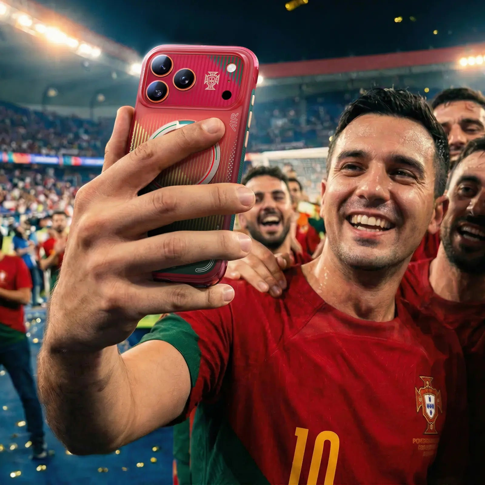 TORRAS limited phone case in use at a stadium