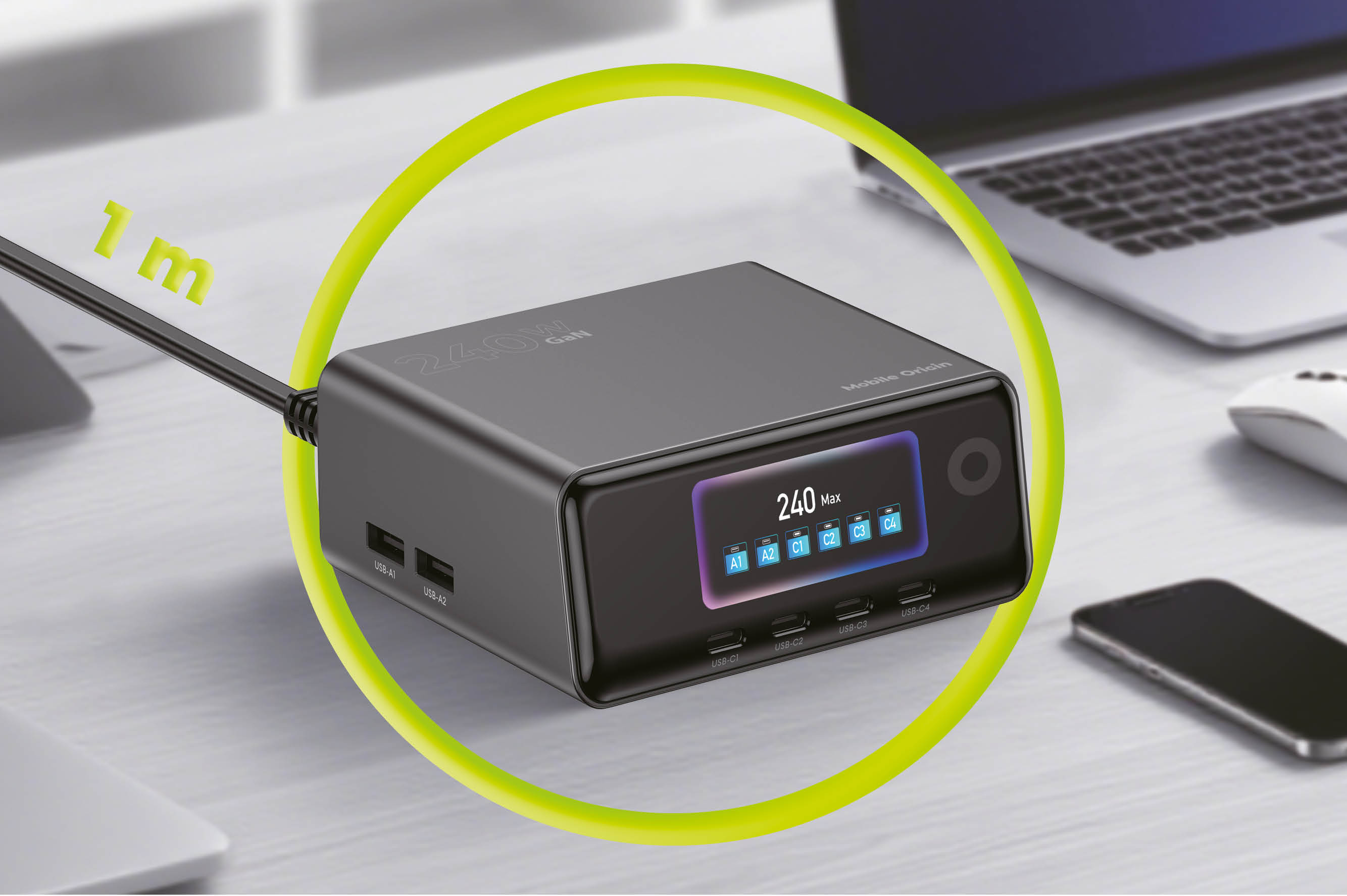 Mobile Origin USB-C cable with LCD display