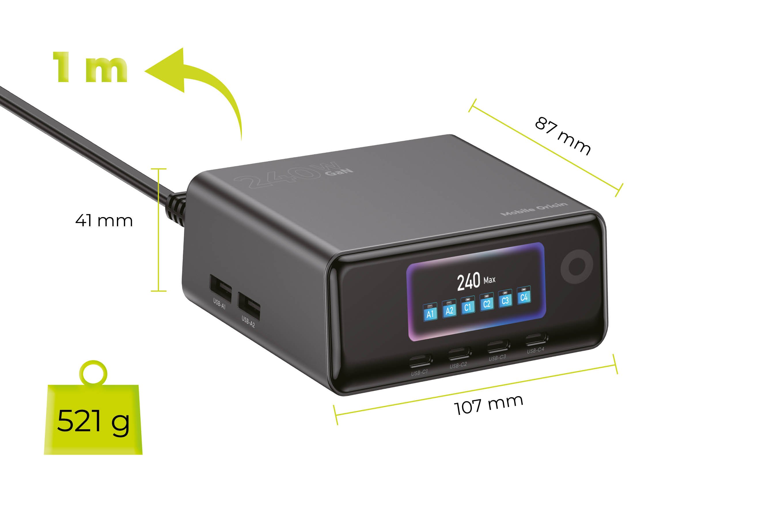 Mobile Origin USB-C cable with LCD display