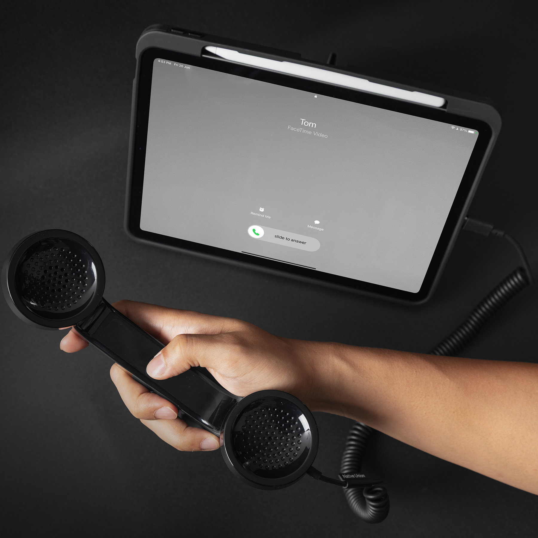 Native Union POP Phone connected to a phone