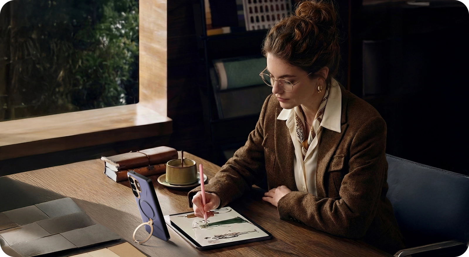 TORRAS protective case with integrated stand while working